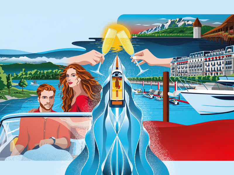 Illustrative und touristische Werbekampagne für Bootsverkauf und -vermietung 